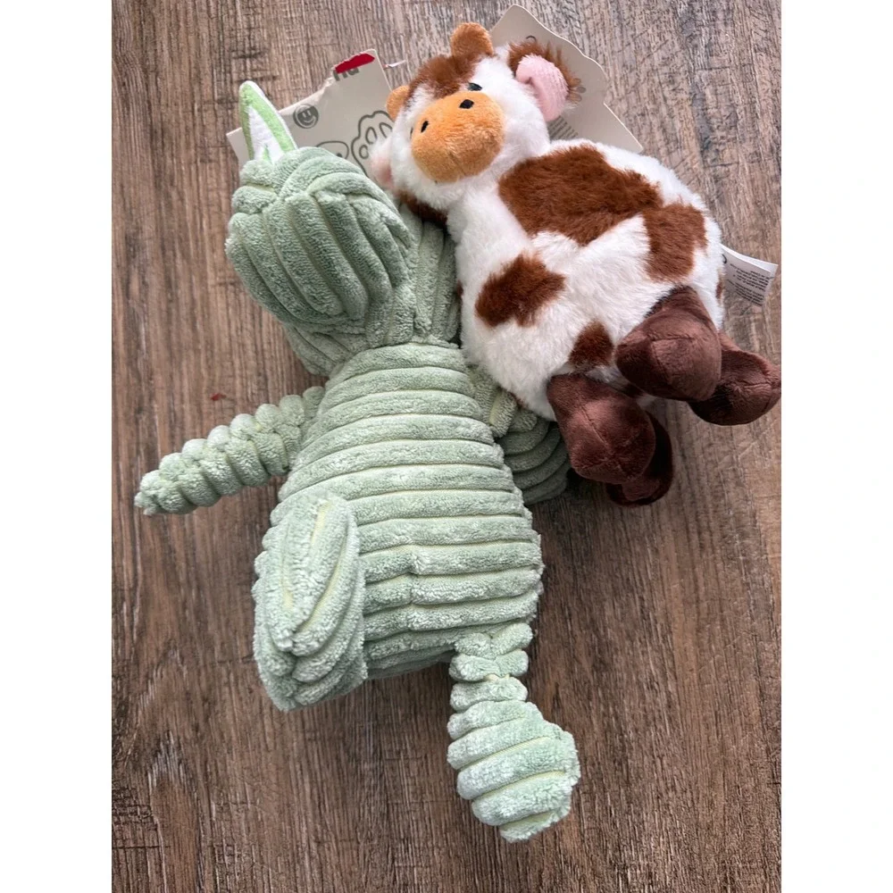 Giftable World 9in‎ Corduroy Sitting Rhino Squeaky Toy and Plush Cow Bundle